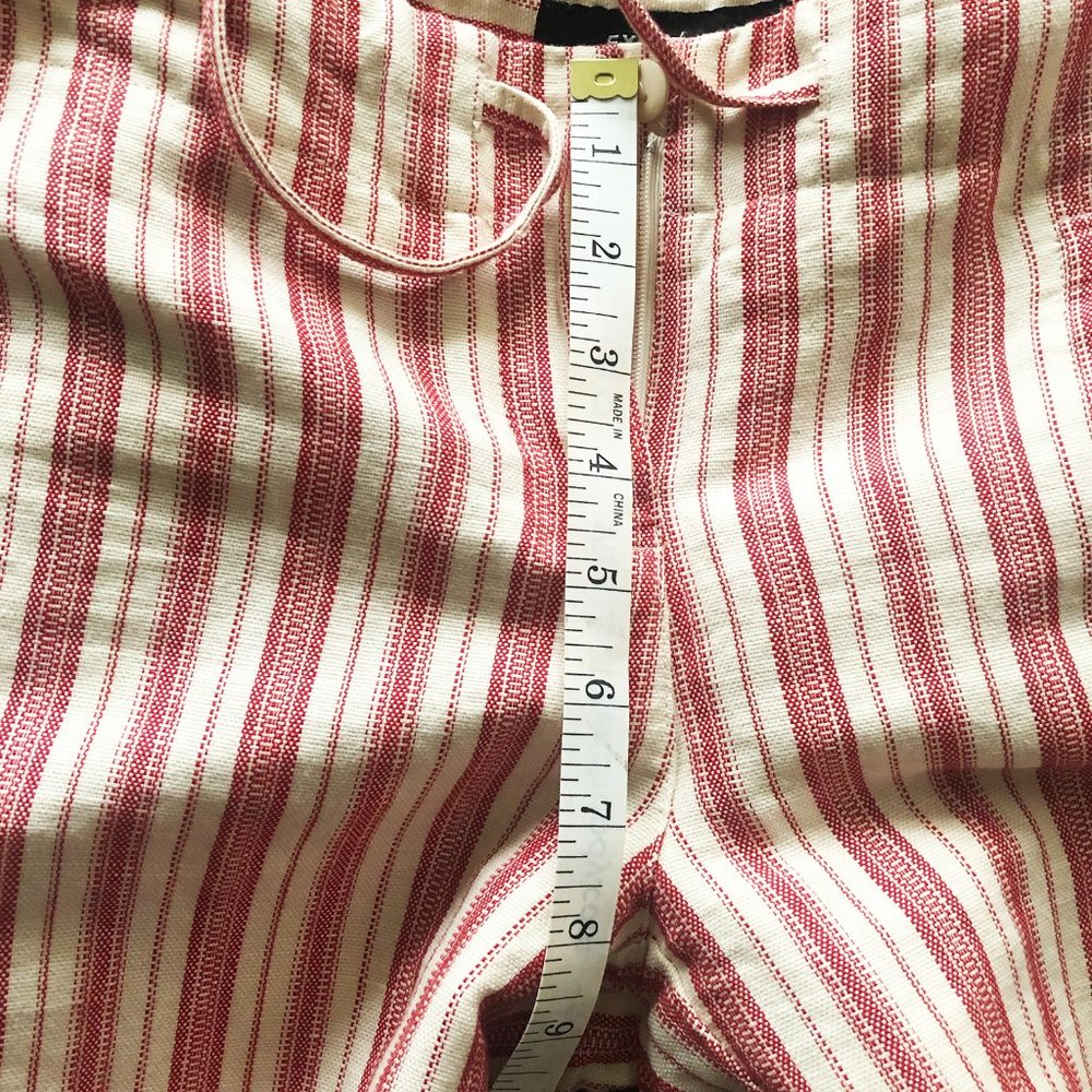 Express, Linen and Cotton, Red and Cream Striped Wide Leg Pant, Size 3/4 - Picture 7 of 11